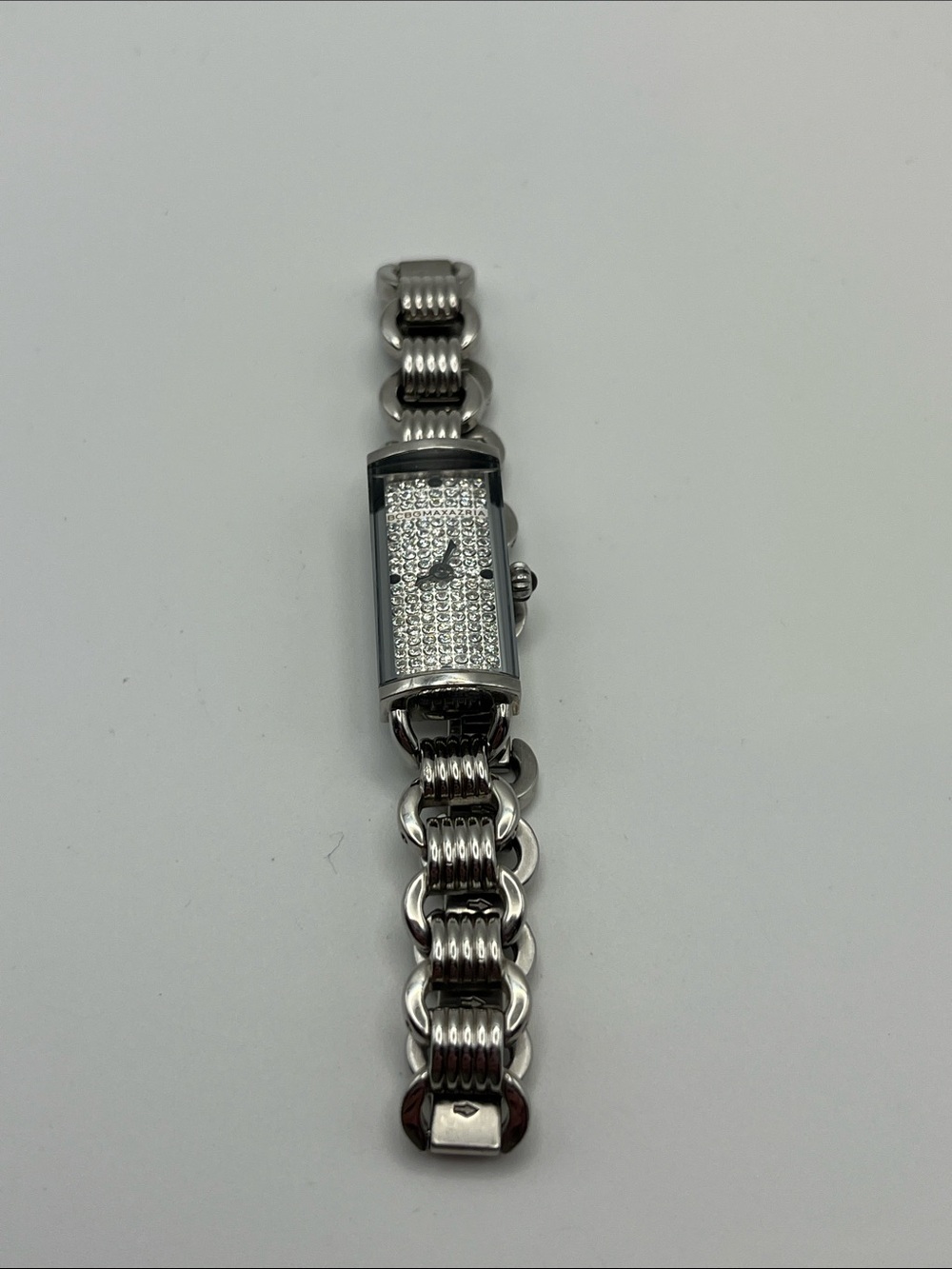 BCBGMaxAzria Silver Crystal-Accented Rectangular Bracelet Watch